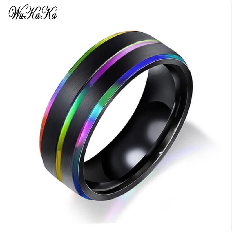 Wukaka Stainless Steel Groove Rainbow LGBT Gay Pride Ring Lover Couple lgbt Rings Friendship men Jewelry Fashion 2019
Wukaka Stainless Steel Groove Rainbow LGBT Gay Pride Ring Lover Couple lgbt Rings Friendship men Jewelry Fashion 2019