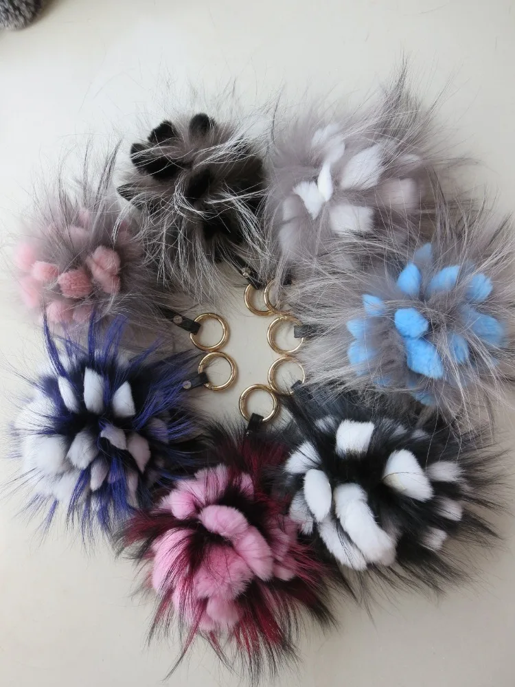 

Real Best Rex Rabbit Fur and Fox Pineapple Flowers Bag Decorations/ Car decorations/ Key Chains/Multicolored
