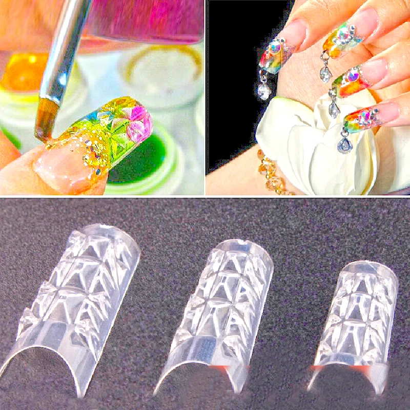 

Free Shipping 500PCS New Clear Glaze False Fake Nail Tips Fashion Beauty Glass Mosaic Nail Art Tips Design Nail Essential