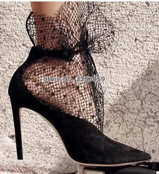 ALMUDENA Newest Black Suede Pointed Toe Mesch Ankle Boots Stiletto Heels Patchwork Polka Dot Dress Booties High Heel Shoes Pumps
ALMUDENA Newest Black Suede Pointed Toe Mesch Ankle Boots Stiletto Heels Patchwork Polka Dot Dress Booties High Heel Shoes Pumps