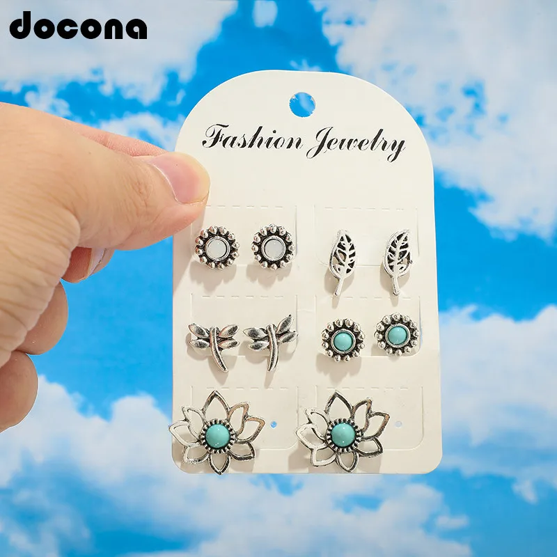 Docona Vintage Silver Color Flower Leaf Rhinestone Stud Earring Set for Women Geometric Stud Earring Party Jewelry Brincos 2025
Docona Vintage Silver Color Flower Leaf Rhinestone Stud Earring Set for Women Geometric Stud Earring Party Jewelry Brincos 2025