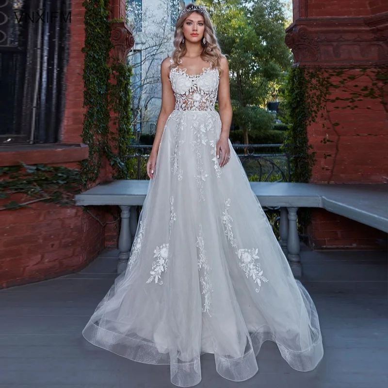 Фото VNXIFM/Новинка 2019 года свадебное платье трапециевидной формы с v-образным вырезом