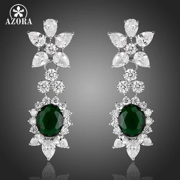 AZORA Attractive Dangling Clear and Dark Green Cubic Zirconia Flower Drop Earrings TE0103
AZORA Attractive Dangling Clear and Dark Green Cubic Zirconia Flower Drop Earrings TE0103