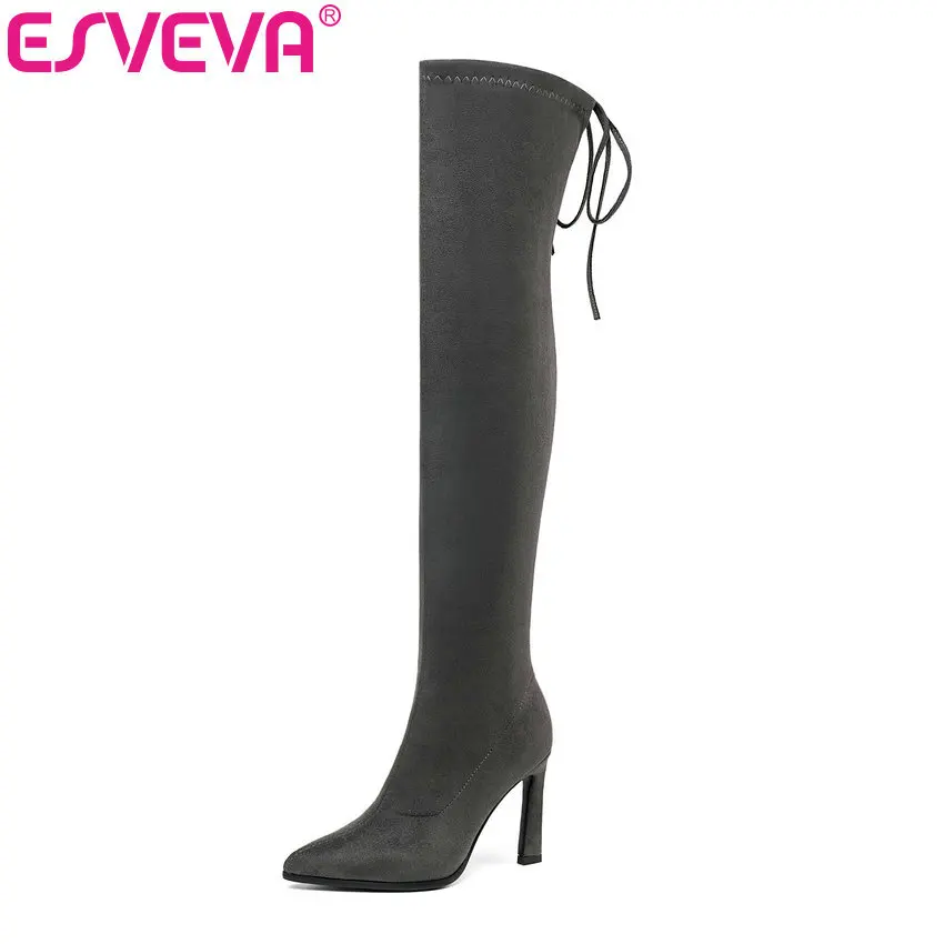 ESVEVA 2020 Over The Knee Boots Winter Warm Women Motorcycle Boot Lady Black Stretch Fabric Fashion Lace Up Shoes Big Size 34-43
ESVEVA 2020 Over The Knee Boots Winter Warm Women Motorcycle Boot Lady Black Stretch Fabric Fashion Lace Up Shoes Big Size 34-43