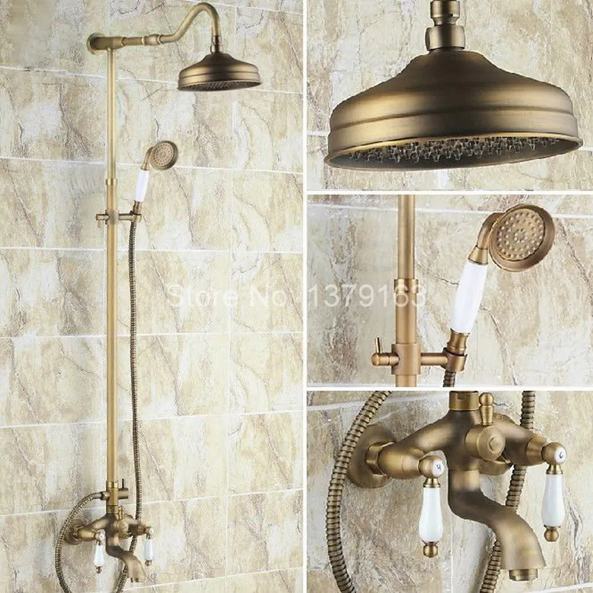 Luxury Bathroom Rain Shower Faucet Set Antique Brass Handheld Shower Head Two Ceramics Lever Bathtub Mixer Tap ars244
Luxury Bathroom Rain Shower Faucet Set Antique Brass Handheld Shower Head Two Ceramics Lever Bathtub Mixer Tap ars244