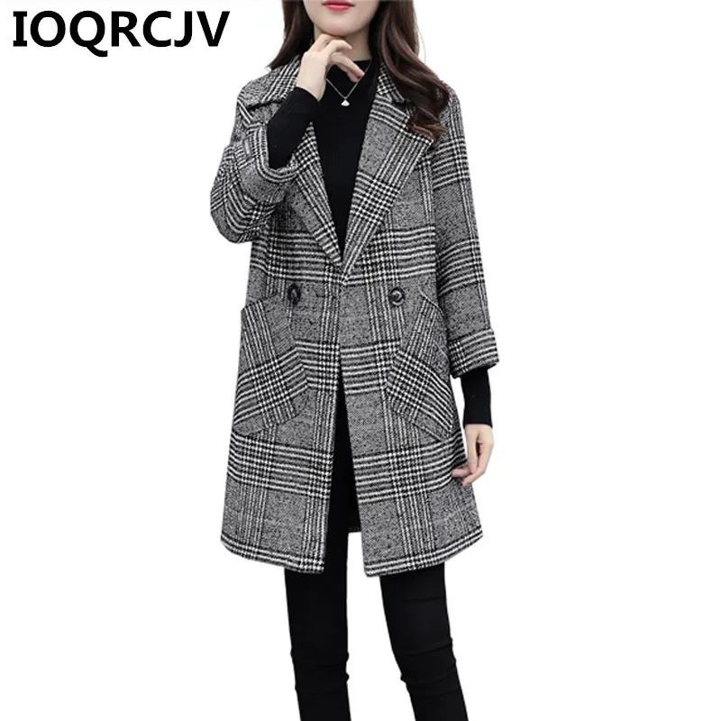 2019 Autumn Winter Women Woolen Coat Loose Plaid Double-breasted Woolen Blends Coat Female Houndstooth Long Sleeve Outerwear 535
2019 Autumn Winter Women Woolen Coat Loose Plaid Double-breasted Woolen Blends Coat Female Houndstooth Long Sleeve Outerwear 535