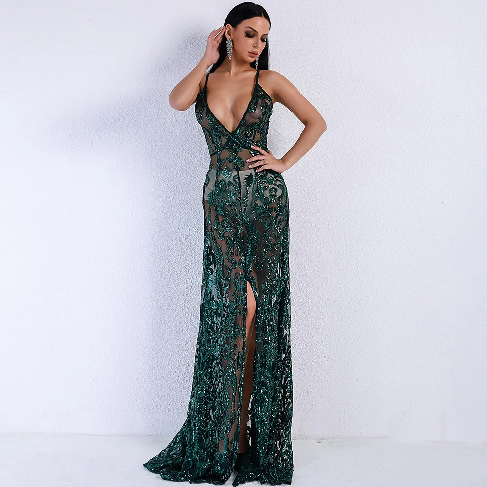 Sexy Elegant Vestidos V-Neck Camis Split Perspective Sequins Party Dress For Women Long Vintage Women Dress vestidos de fiesta
Sexy Elegant Vestidos V-Neck Camis Split Perspective Sequins Party Dress For Women Long Vintage Women Dress vestidos de fiesta