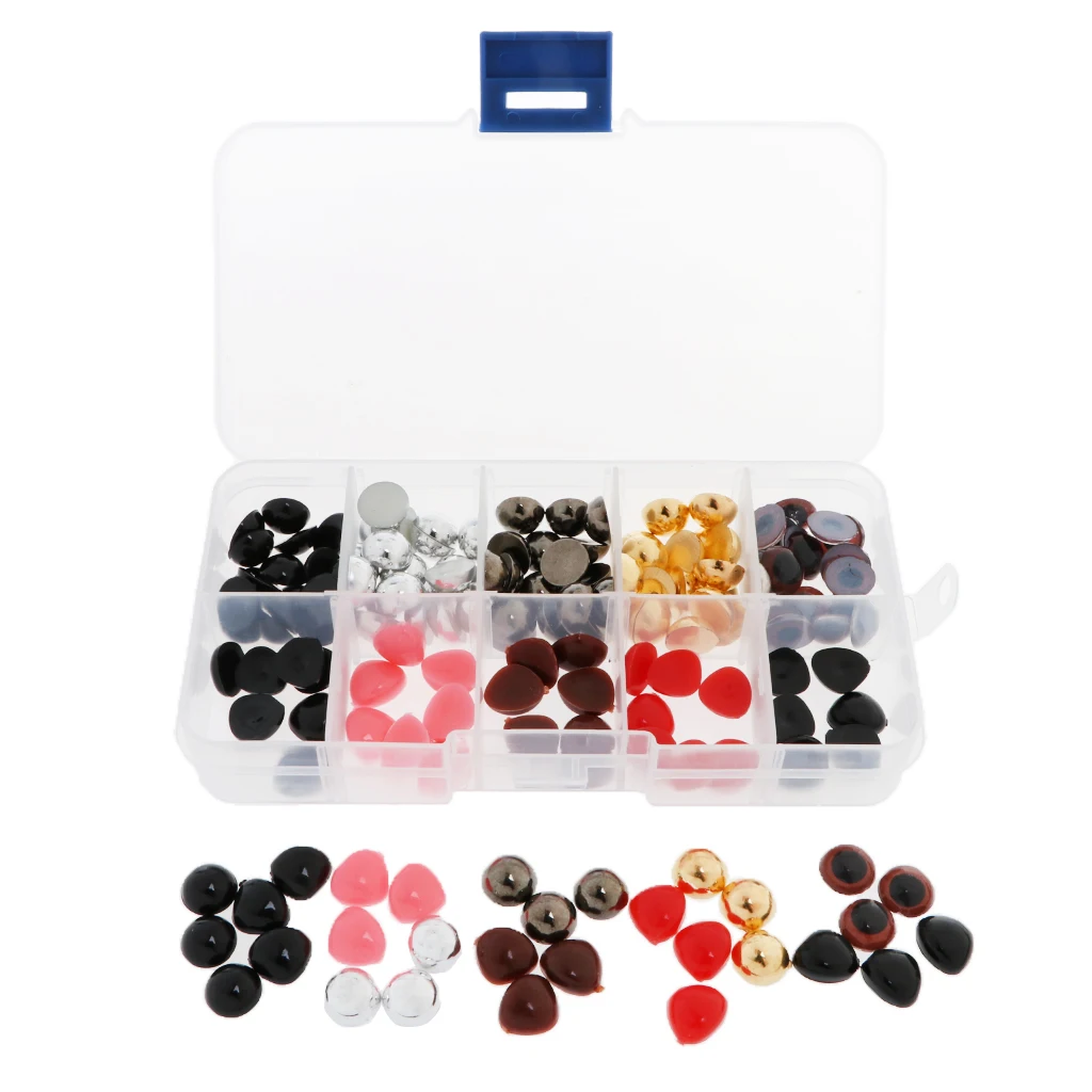 150pcs/ box Safety Dolls Nose Eyes for Puppet Bear Doll Plush Stuffed Animal Felting Toy Craft in Assorted Size Color - 10mm Eye
