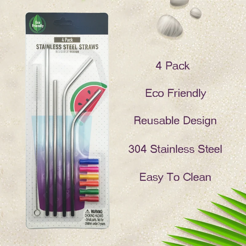 

4Pcs/set Reusable Stainless Steel Straws Straight Bent Drinking Straws with Silicone Tips for Hot Cold Beverage Drink Bar Tools