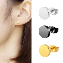 2 pièces mode acier inoxydable rond boucles d'oreilles pour femmes géométrique cercle noir Simple titane boucles d'oreilles hommes oreille bijoux cadeau(China)