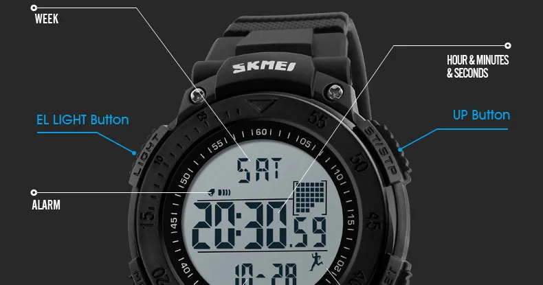 SKMEI Outdoor Sport Watch Men Pedometer Watches Fashion Alarm Clock 5Bar  Waterproof Digital Watch Relogio Masculino 1238 - AliExpress Watches