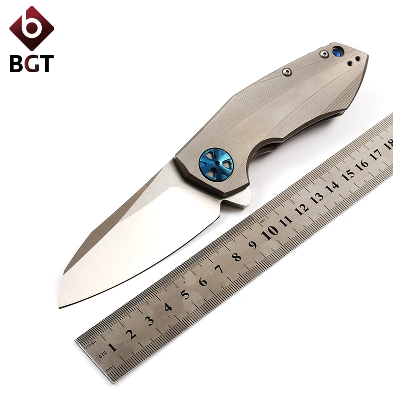 

WTT Tactical Survival Bearing Knives D2 Steel Blade Flipper Folding Knife Pocket Hunting EDC Tool Knife With TC4 Titanium Handle