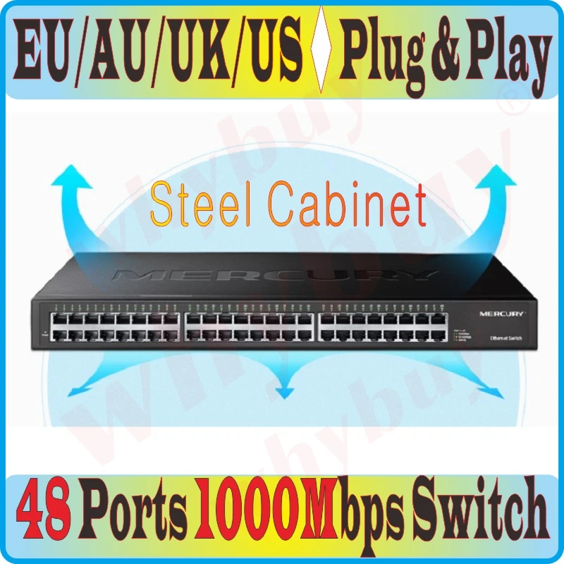 

Plug&Play, 48 Ports Desktop Gigabit 1000Mbps Switch Ethernet Network Switch LAN Hub Full or Half duplex Exchange Fast Switch