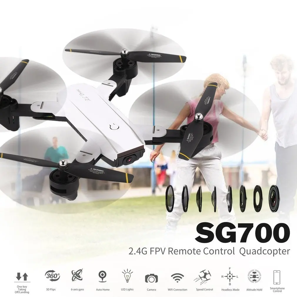 

SG700 2.4G RC Drone Foldable Quadcopter & 2MP HD Wifi FPV Camera Optical Flow Positioning Altitude Hold Headless Helicopter Toys