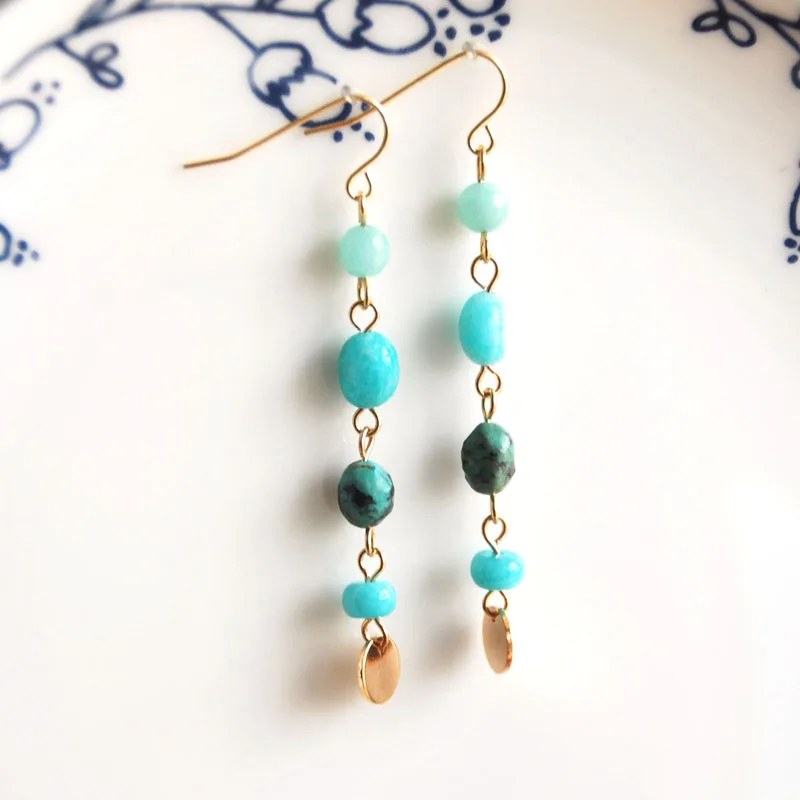 Image gold color fashion jewelry Dangle Earrings handmade earring with blue natural stone for women gift