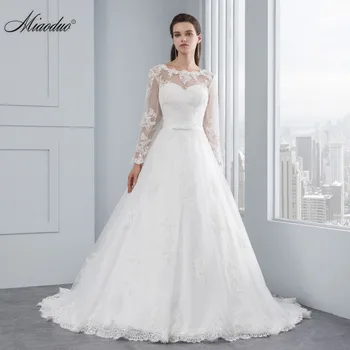 Miaoduo Luxury Long Sleeve Lace Wedding Dress 2017 A-line