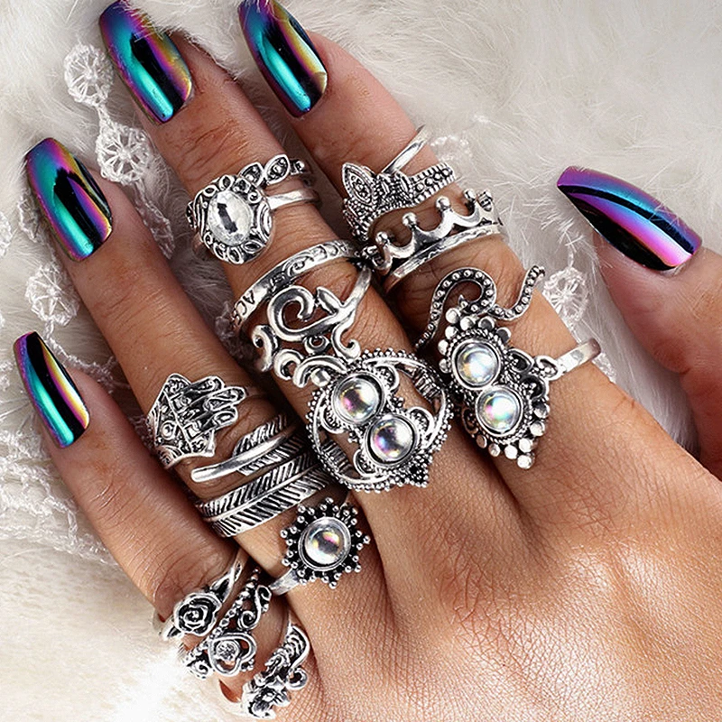 Party Heart Silver Ring Set Crystal Women Bohemian 16 Pcs/set Leaf Crown Wave Vintage Opal Joint Ring Flower
Party Heart Silver Ring Set Crystal Women Bohemian 16 Pcs/set Leaf Crown Wave Vintage Opal Joint Ring Flower