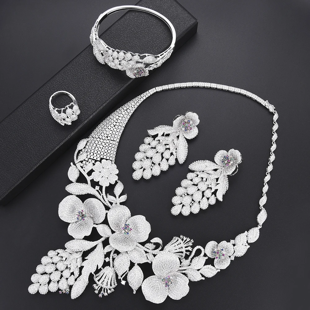 4 PCS Wedding Jewelry Set Cubic Zirconia Bridal Jewelry Sets Big Necklace Earrings Bangle Ring Set For Women Engagement
4 PCS Wedding Jewelry Set Cubic Zirconia Bridal Jewelry Sets Big Necklace Earrings Bangle Ring Set For Women Engagement