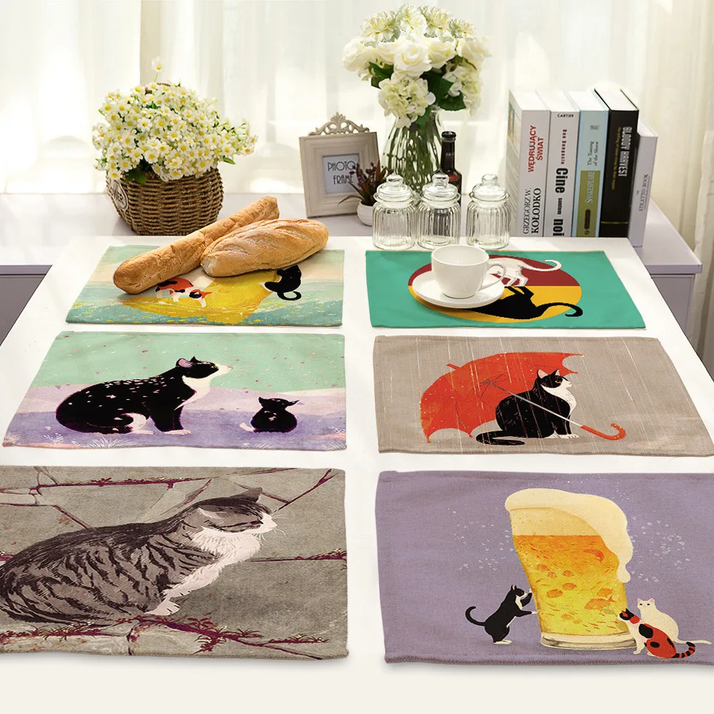 Cute Cat Pattern Linen Placemats For Kitchen Table Insulation Anti-scalding Dining Table Mat Coaster Kitchen Accessories 42x32cm
Cute Cat Pattern Linen Placemats For Kitchen Table Insulation Anti-scalding Dining Table Mat Coaster Kitchen Accessories 42x32cm