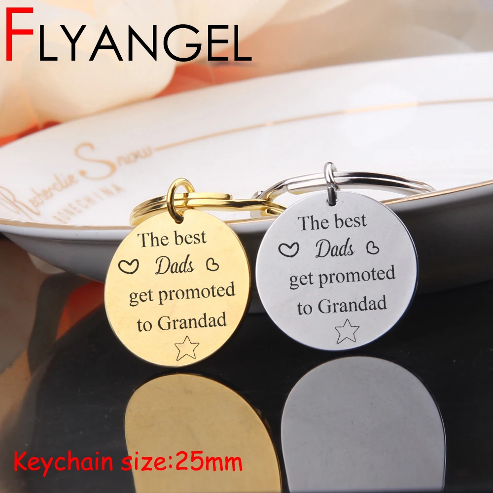 

FLYANGEL Fashion keychain Father's Day Keyring Gifts Hand Stamped The Best Dad Get Promoted To Granddad For Father Gifts