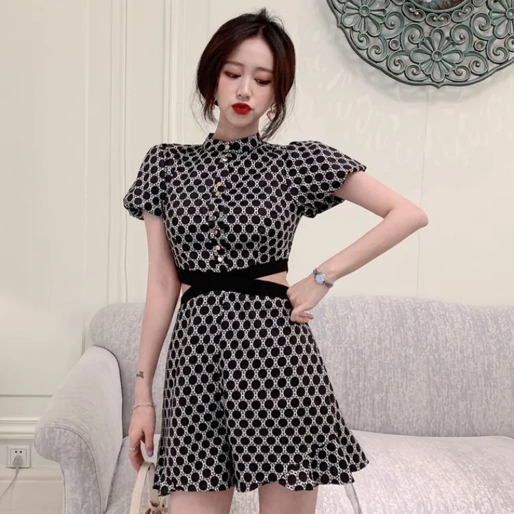Sexy Hollow Out Patchwork Women OL Jumpsuit Stand collar Short Sleeve High Waist Print Dot Playsuit Female Fashion Summer 2019
Sexy Hollow Out Patchwork Women OL Jumpsuit Stand collar Short Sleeve High Waist Print Dot Playsuit Female Fashion Summer 2019