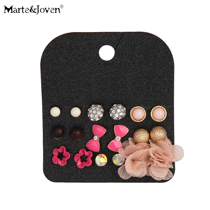 9 пар женские серьги гвоздики с бантом и розовым цветком|ball stud earrings|gold ball earringsfashion