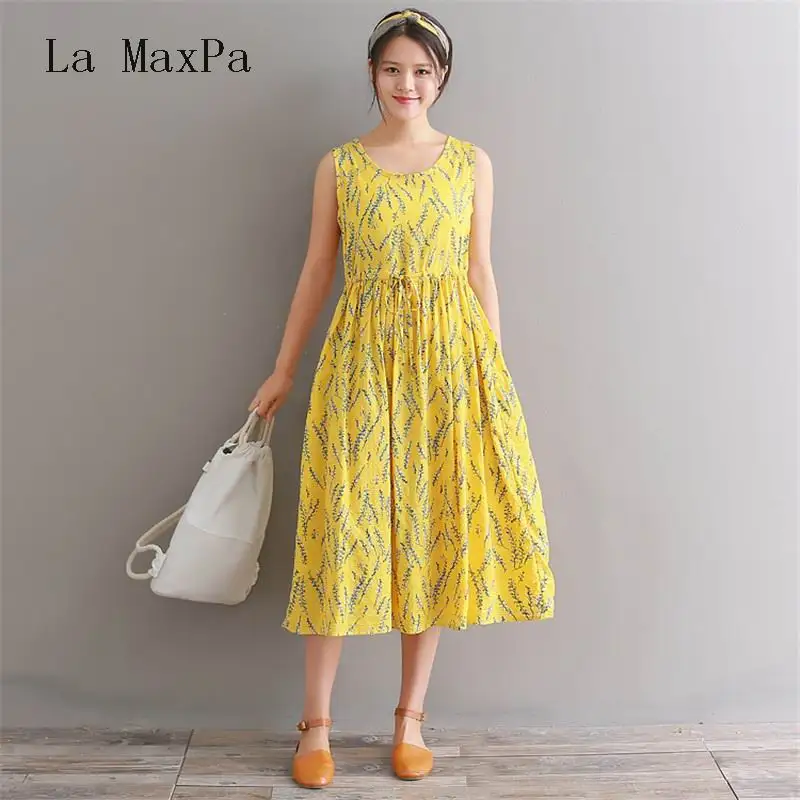 Mori Girl Summer Women Yellow Tank Dress Brief O Neck Floral Print Sweet Robe Longue Femme Sleeveless Cotton Linen Elegant Dress
Mori Girl Summer Women Yellow Tank Dress Brief O Neck Floral Print Sweet Robe Longue Femme Sleeveless Cotton Linen Elegant Dress