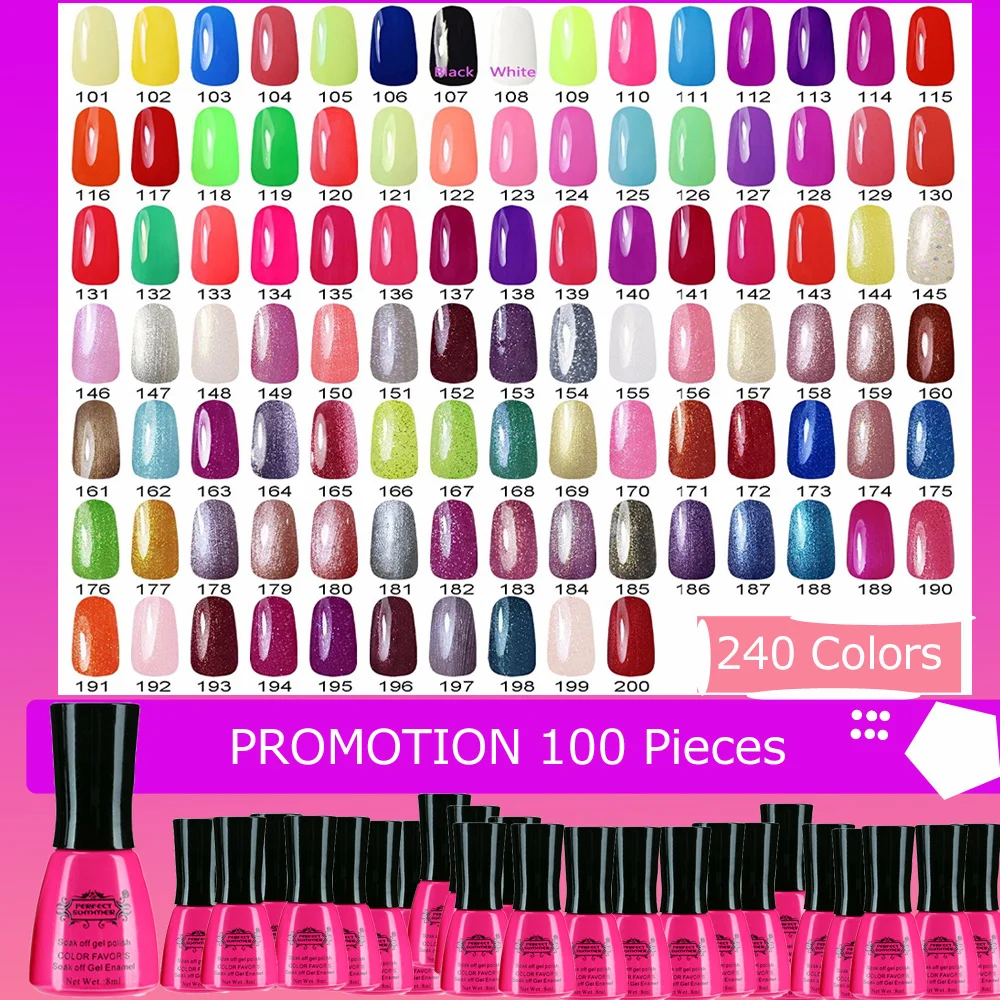 Perfect Summer 100 Pcs Nail Gel Polish 240 Colors for Choice 8ml Soak Off Gel Varnish Up to 30 days UV Gel Lacquer Nail Art
Perfect Summer 100 Pcs Nail Gel Polish 240 Colors for Choice 8ml Soak Off Gel Varnish Up to 30 days UV Gel Lacquer Nail Art