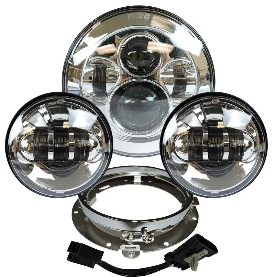 

For Harley Davidson 7" Led Projector motor Headlight + 4 1/2 Passing Lights For Harley Touring Electra Glide Black 7 inch led
