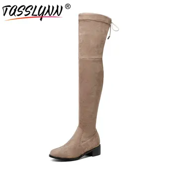 TASSLYNN 2018 Flock Women Boots Lace Up Round Toe Med Heels Over The Knee Boots Winter Thick Heel Zip Women Shoes Size 34-43
TASSLYNN 2018 Flock Women Boots Lace Up Round Toe Med Heels Over The Knee Boots Winter Thick Heel Zip Women Shoes Size 34-43