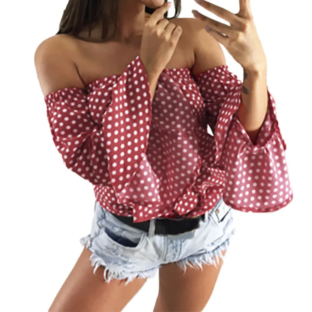 Lady Fall one word shoulder shirt lady long sleeve loose blouse wave dot horn sleeve blouse #xqx
Lady Fall one word shoulder shirt lady long sleeve loose blouse wave dot horn sleeve blouse #xqx