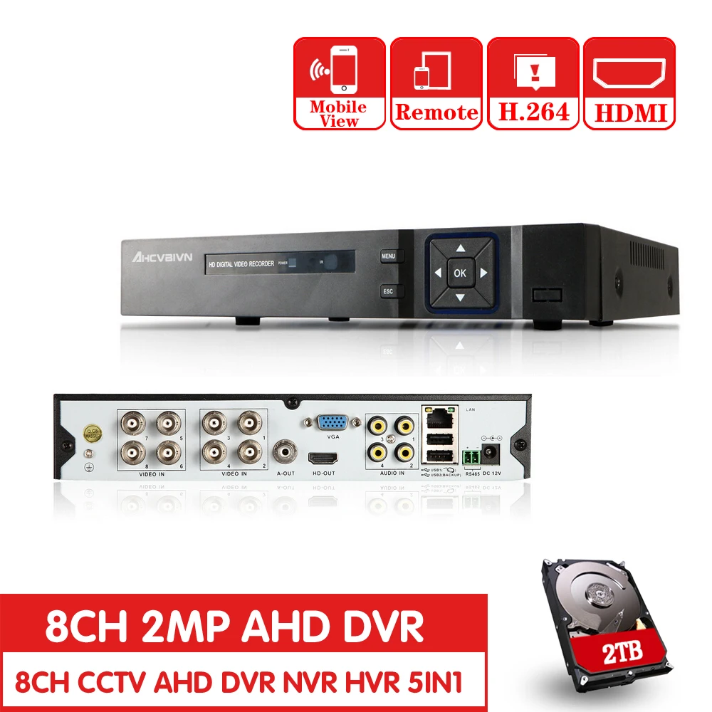 AHCVBIVN Home 8CH 1080P TVI.CVI AHD-H 5 In1 Hybrid DVR 2.0MP NVR Video Recorder AHD DVR For AHD/Analog Camera IP Camera
AHCVBIVN Home 8CH 1080P TVI.CVI AHD-H 5 In1 Hybrid DVR 2.0MP NVR Video Recorder AHD DVR For AHD/Analog Camera IP Camera