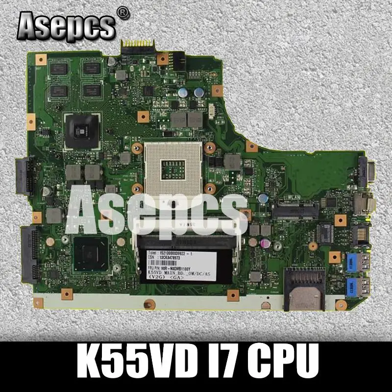 Asepcs K55VD Laptop motherboard for ASUS K55VD K55A A55VD F55VD K55V K55 Test original mainboard Support for I7 CPU
Asepcs K55VD Laptop motherboard for ASUS K55VD K55A A55VD F55VD K55V K55 Test original mainboard Support for I7 CPU