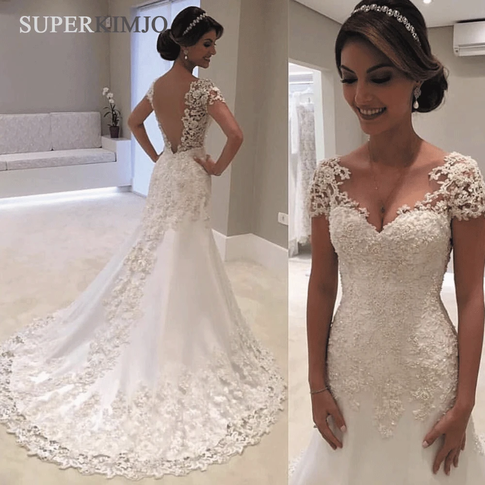 SuperKimJo Mermaid Wedding Dresses Short Sleeve Lace Applique Beaded Elegant V Neck Bridal Dress Vestido De Noiva 2019
SuperKimJo Mermaid Wedding Dresses Short Sleeve Lace Applique Beaded Elegant V Neck Bridal Dress Vestido De Noiva 2019