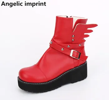 Angelic imprint Women mori girl motorcycle punk boots lady lolita short ankle Boots woman mid wedges heels pumps shoes wings red
Angelic imprint Women mori girl motorcycle punk boots lady lolita short ankle Boots woman mid wedges heels pumps shoes wings red