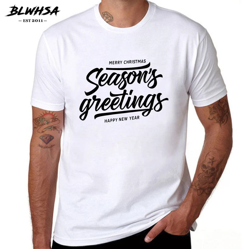 BLWHSA Merry Christmas Seasons Greetings Happy New Year Printed T Shirt Men Casual Black Letter Funny T-shirt Fashion Men Tees
BLWHSA Merry Christmas Seasons Greetings Happy New Year Printed T Shirt Men Casual Black Letter Funny T-shirt Fashion Men Tees