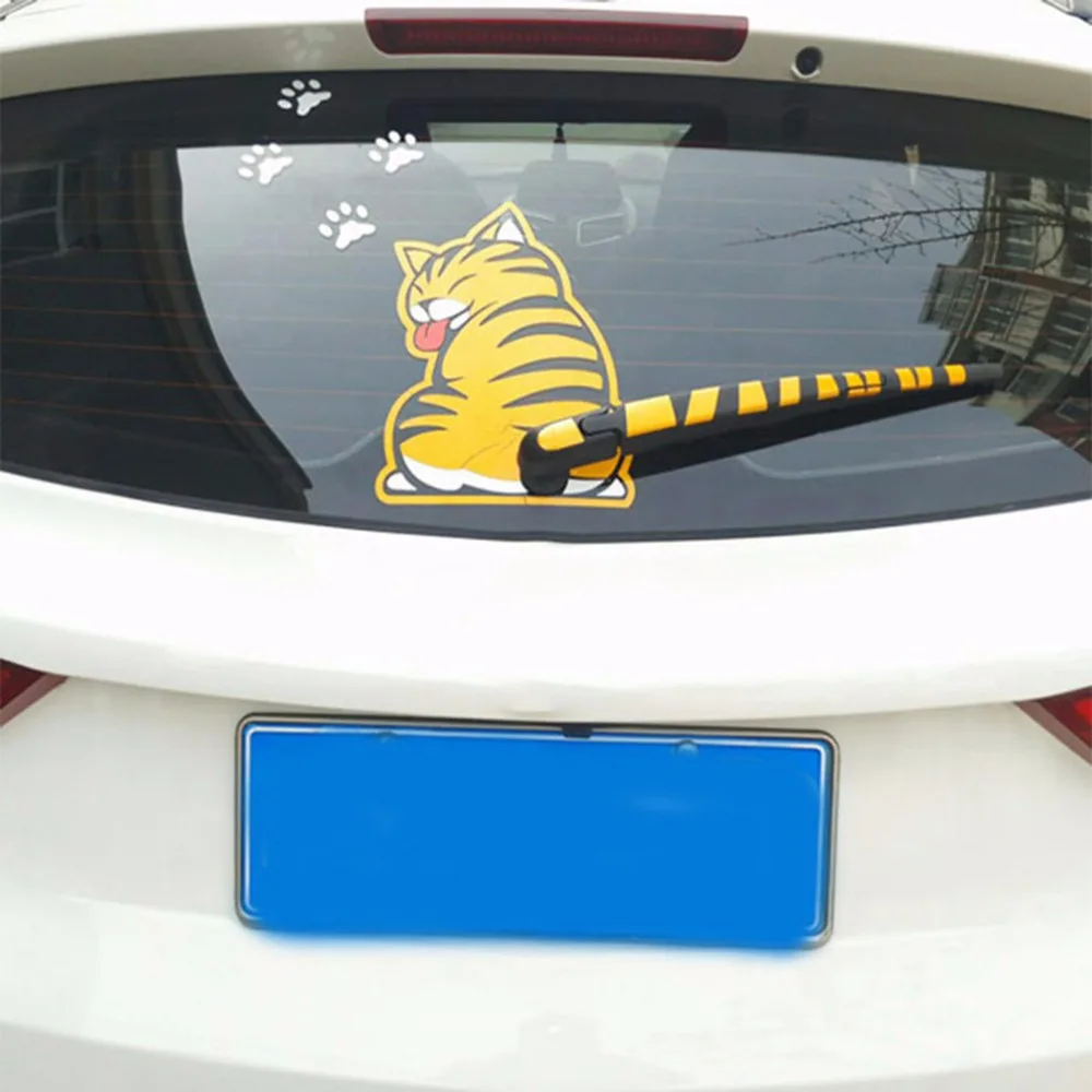 Image 2016 Funny Creative Cartoon Cat Decoration Moving Tail Stickers Auto Vehicle Window Wiper Decals Car Outside Styling Decoration
