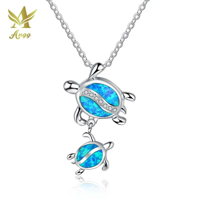 Фото ANGG Geniune 925 Sterling Silver Blue Opal Stone Vintage Pendants Jewelry Trendy Tortoise For Women & Parent-child | Украшения и