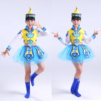With Headdress Children Mongolia Stage Suits Chinese Folk dance Costumes Girls Hmong Dance Clothing Kids Traditional Dance wear
With Headdress Children Mongolia Stage Suits Chinese Folk dance Costumes Girls Hmong Dance Clothing Kids Traditional Dance wear