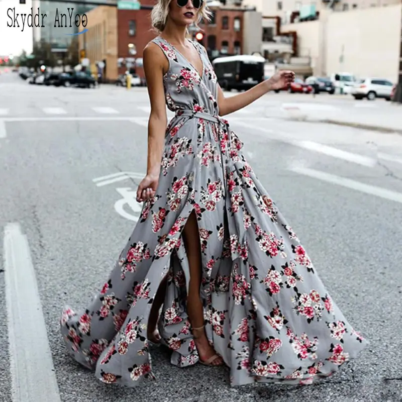 New Fashion Women Boho Side Split Sexy Dresses Floral Print V-Neck Sleeveless Floor-Length Long Dress Loose Vintage Ladies Dress
New Fashion Women Boho Side Split Sexy Dresses Floral Print V-Neck Sleeveless Floor-Length Long Dress Loose Vintage Ladies Dress