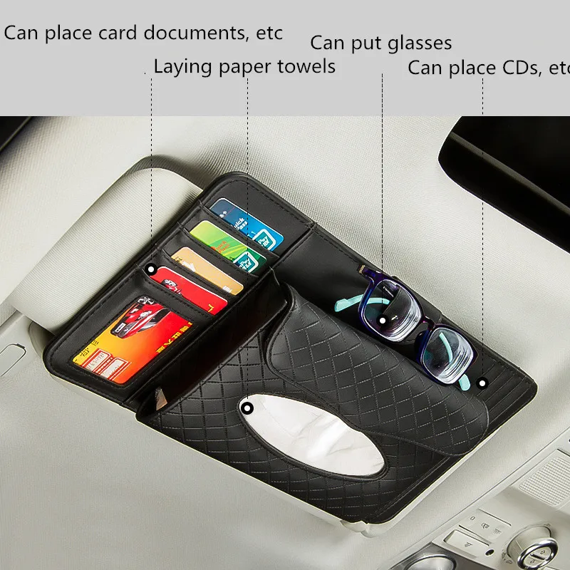 Sun Visor Multifunction Tissue Holder Car Tissue Box Card Packs PU Leather Glasses Clip Pen Holder CD Bag Car Accessories
Sun Visor Multifunction Tissue Holder Car Tissue Box Card Packs PU Leather Glasses Clip Pen Holder CD Bag Car Accessories