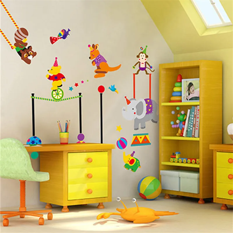 Children's room animal circus fun wall stickers home bedroom decoration cute small animal wardrobe DIY wallpaper childlike mual
Children's room animal circus fun wall stickers home bedroom decoration cute small animal wardrobe DIY wallpaper childlike mual