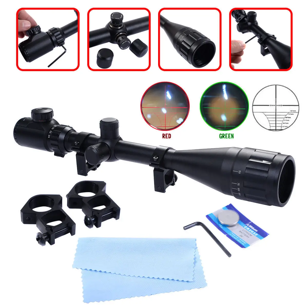 Tactical 6-24X50 Riflescope Optics Rangefinder Reticle Free 11/20mm Rail Mounts for Hunting Airsoft
Tactical 6-24X50 Riflescope Optics Rangefinder Reticle Free 11/20mm Rail Mounts for Hunting Airsoft