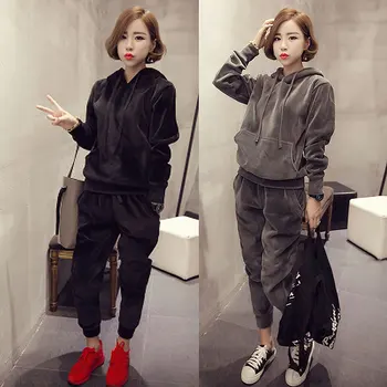 Spring 2 Piece Sets Women Korean Sporting Suit Casual Loose Hooded Female Tracksuit Gold Velvet Pants Sets Plus size S-3XL
Spring 2 Piece Sets Women Korean Sporting Suit Casual Loose Hooded Female Tracksuit Gold Velvet Pants Sets Plus size S-3XL