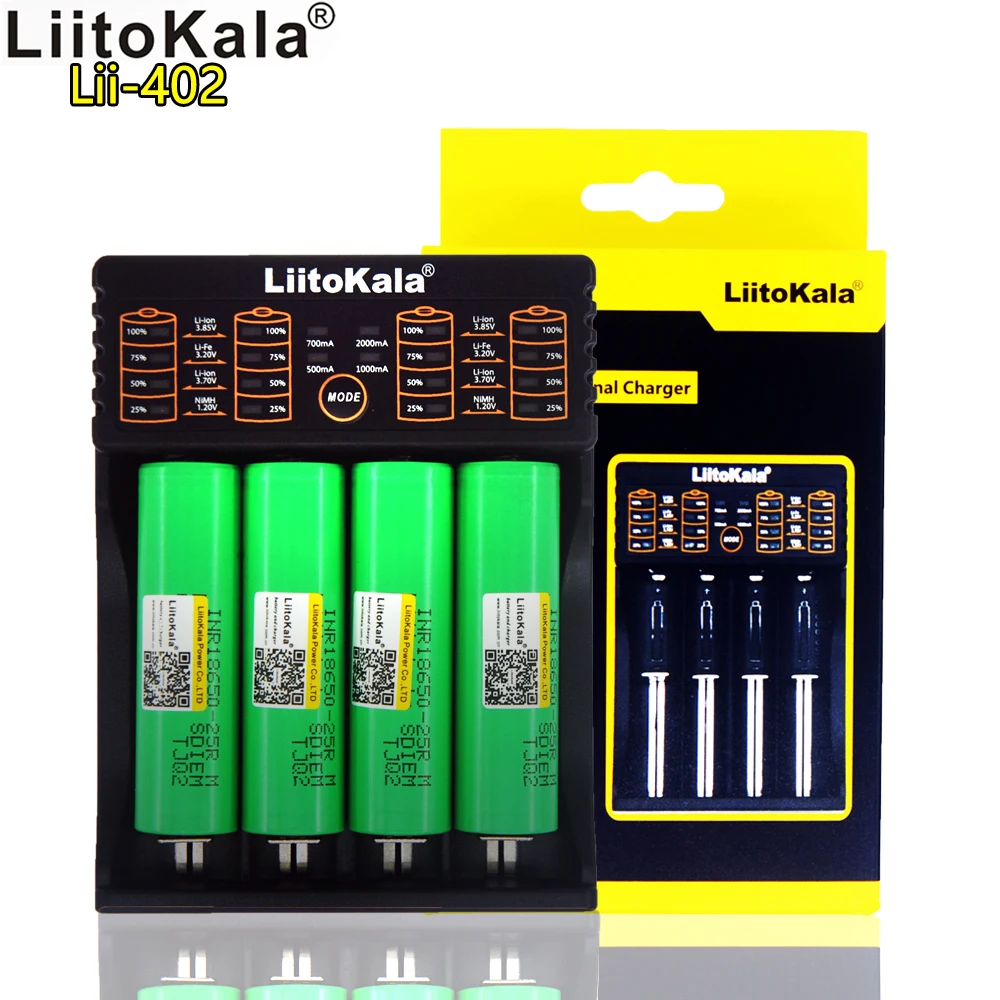 Liitokala 18650 lithium-ion battery 25R 3.7V rechargeable battery INR18650 2500mAh lii-402 multi-function four-slot charger set
Liitokala 18650 lithium-ion battery 25R 3.7V rechargeable battery INR18650 2500mAh lii-402 multi-function four-slot charger set