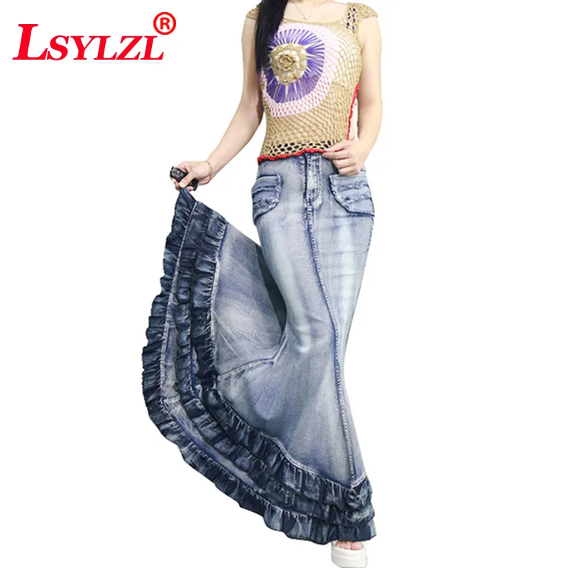 Lady Long Denim Skirt High Waist Gradient Tassel Jeans Trumpet Cool Fish Tail Mermaid Bohemian Maxi Skirts B268
Lady Long Denim Skirt High Waist Gradient Tassel Jeans Trumpet Cool Fish Tail Mermaid Bohemian Maxi Skirts B268