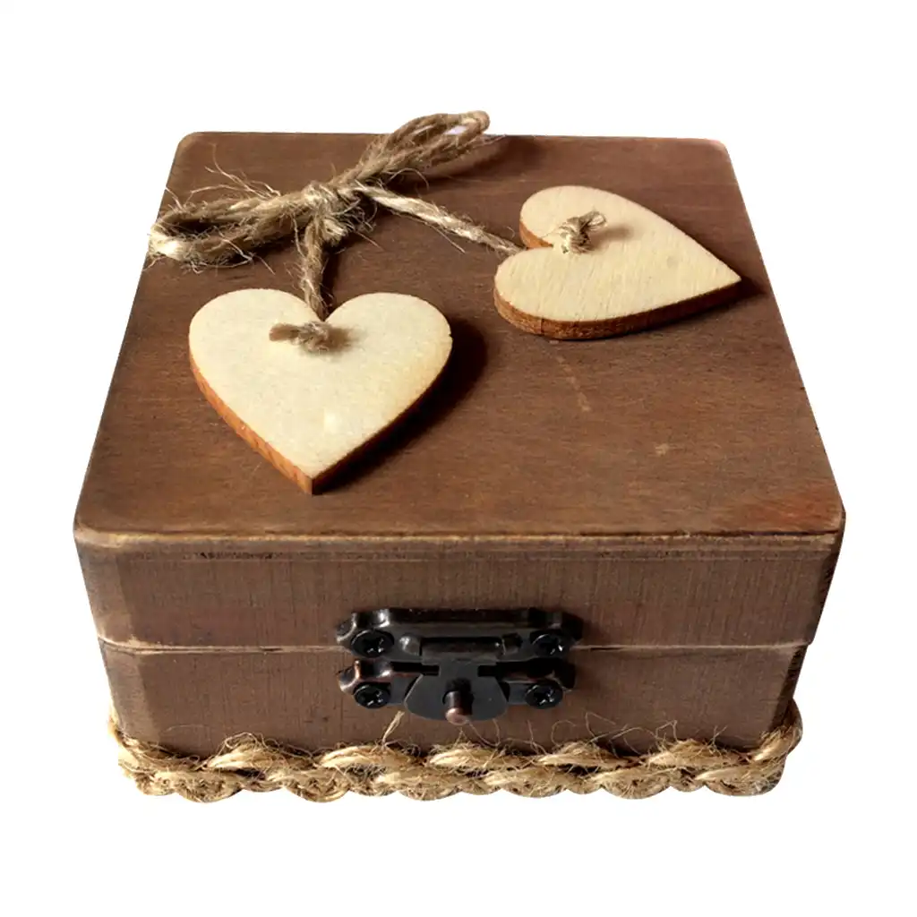 wedding square wooden ring bearer box heart ring