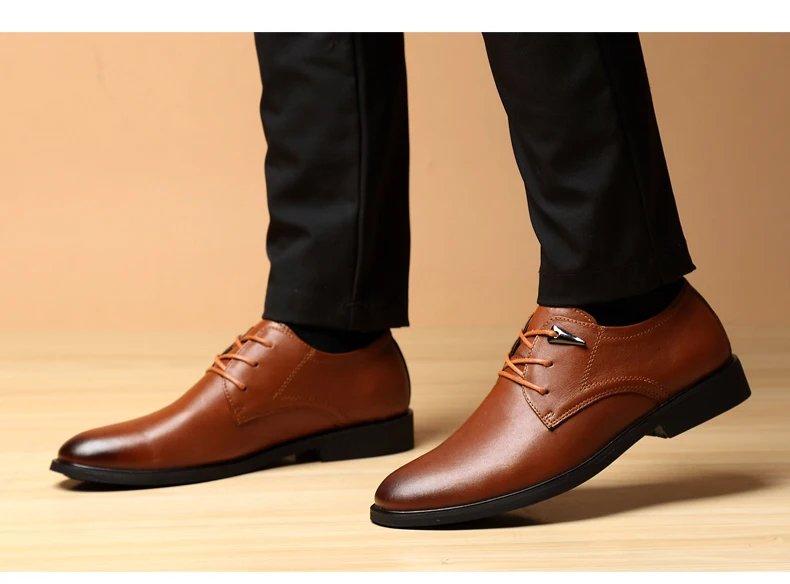 MVVT Plus Size Genuine Leather Dress Shoes Fashion Pointed Toe Men Oxfords High Quality Men Shoes Solid Men Flats Shoes 33