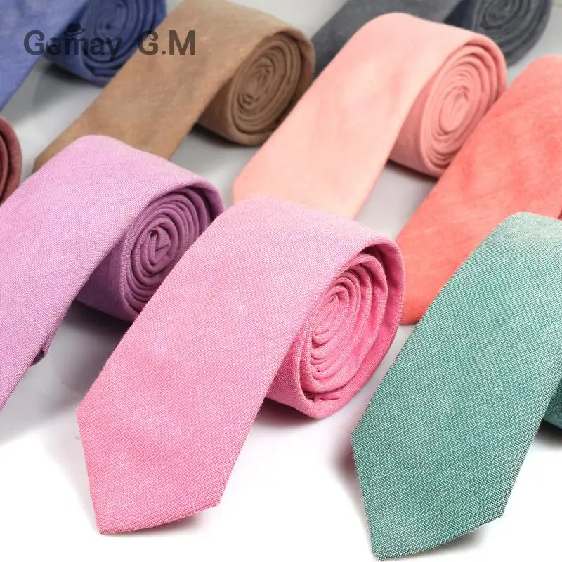 

Fashion Solid Mens Skinny Ties Casual 6cm Width Narrow Cotton Neckties for Wedding Party High Quality Groom Slim Cravats Tie