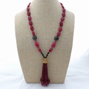 

N112608 23" Red Stone& Onyx Tassel Necklace